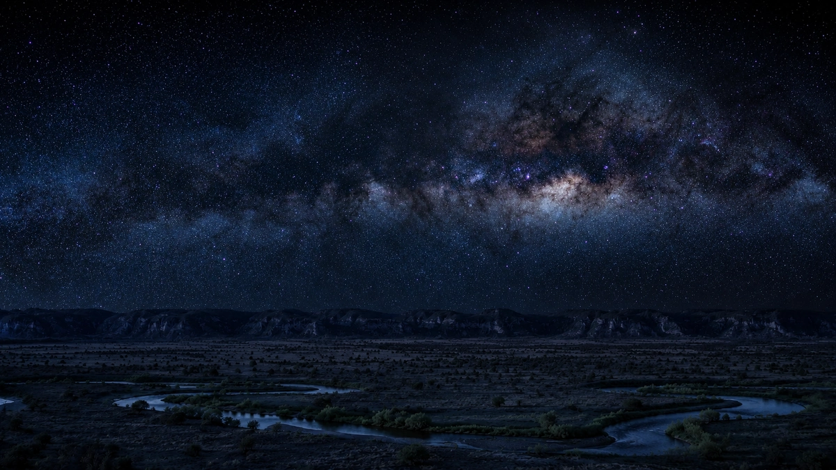 A dense star field over the resort