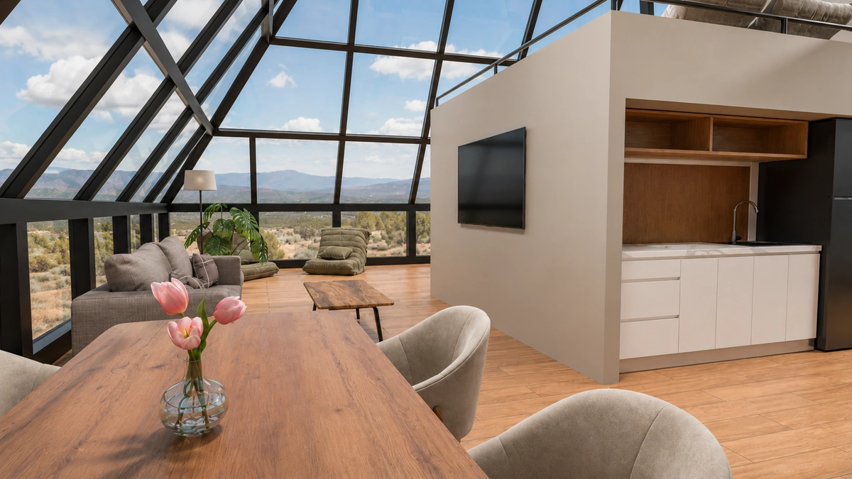 Interior beneath the glass apex