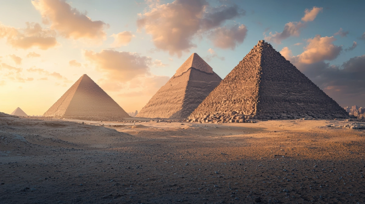 The pyramids at dusk