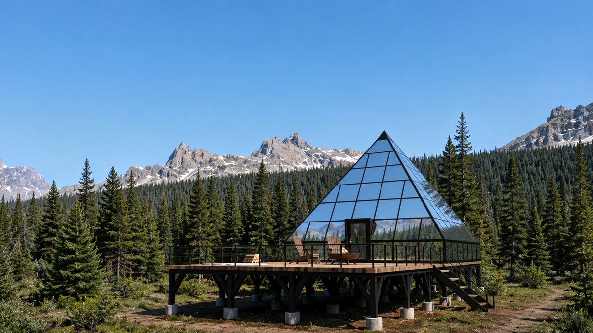 An alpine glass pyramid by day