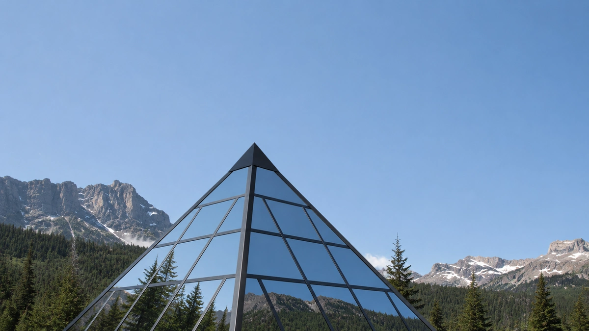 The glass apex against the sky
