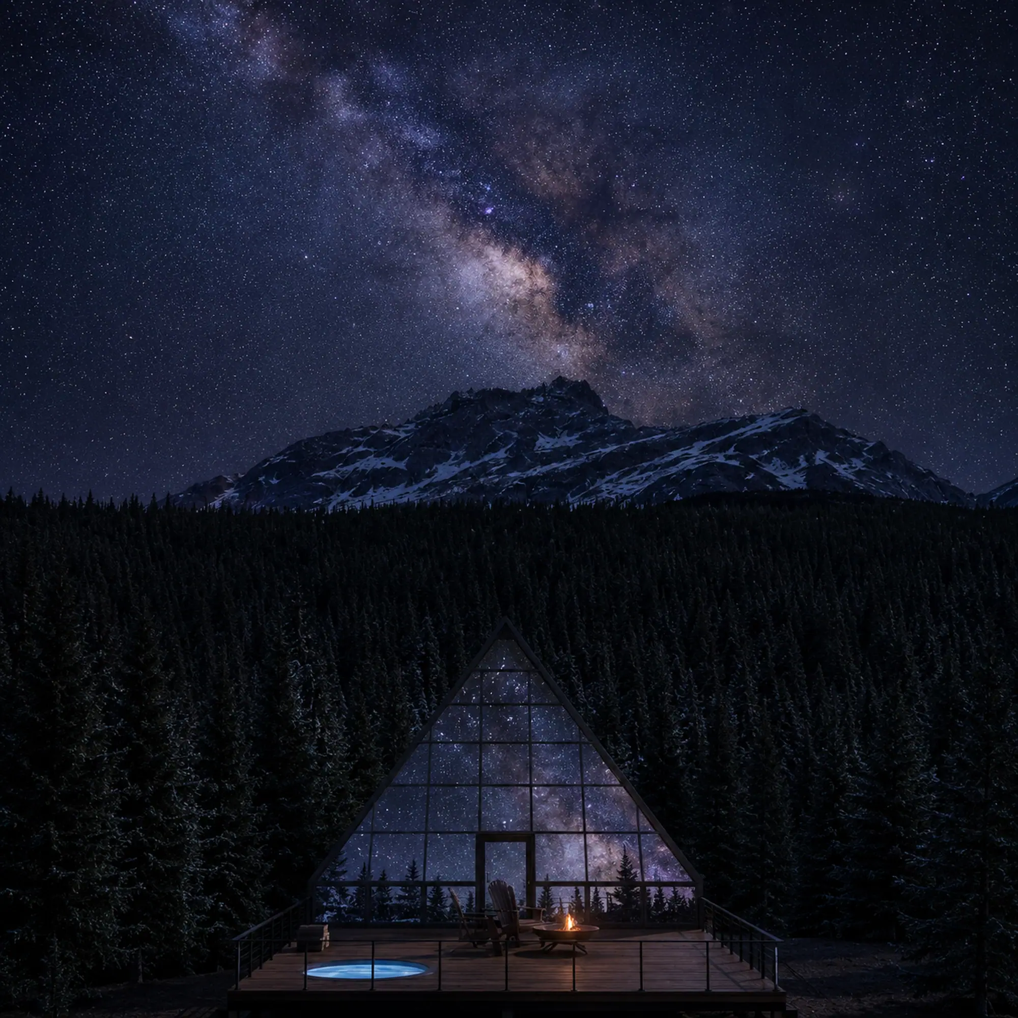 Concept render of a Dark Light Collection stargazing camp under the night sky